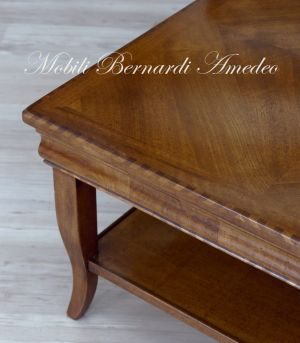 Tavolino quadrato da divano in legno intarsiato stile classico produzione italiana